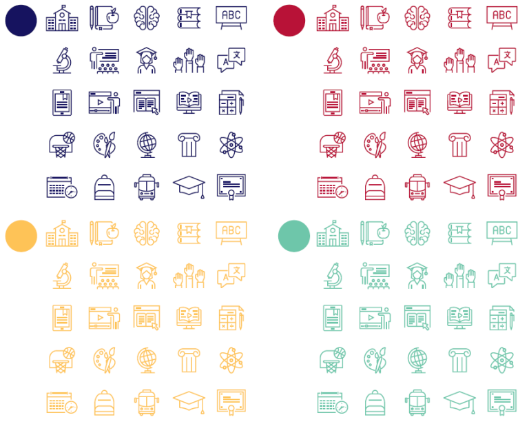 Icon set in the branded colours
