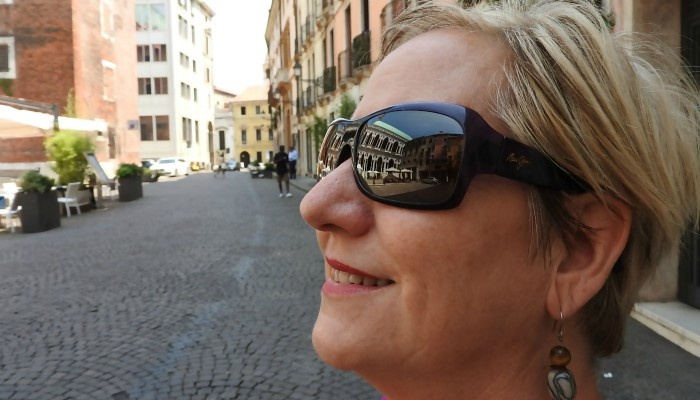 Cathryn on a street