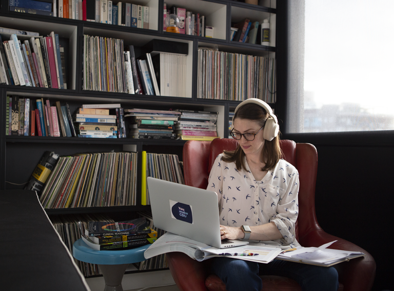 Nursing student Michelle studying online