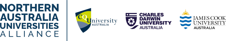 Northern Australia Universities Alliance logo, including logos of CQU, CDU, JCU, on a white background