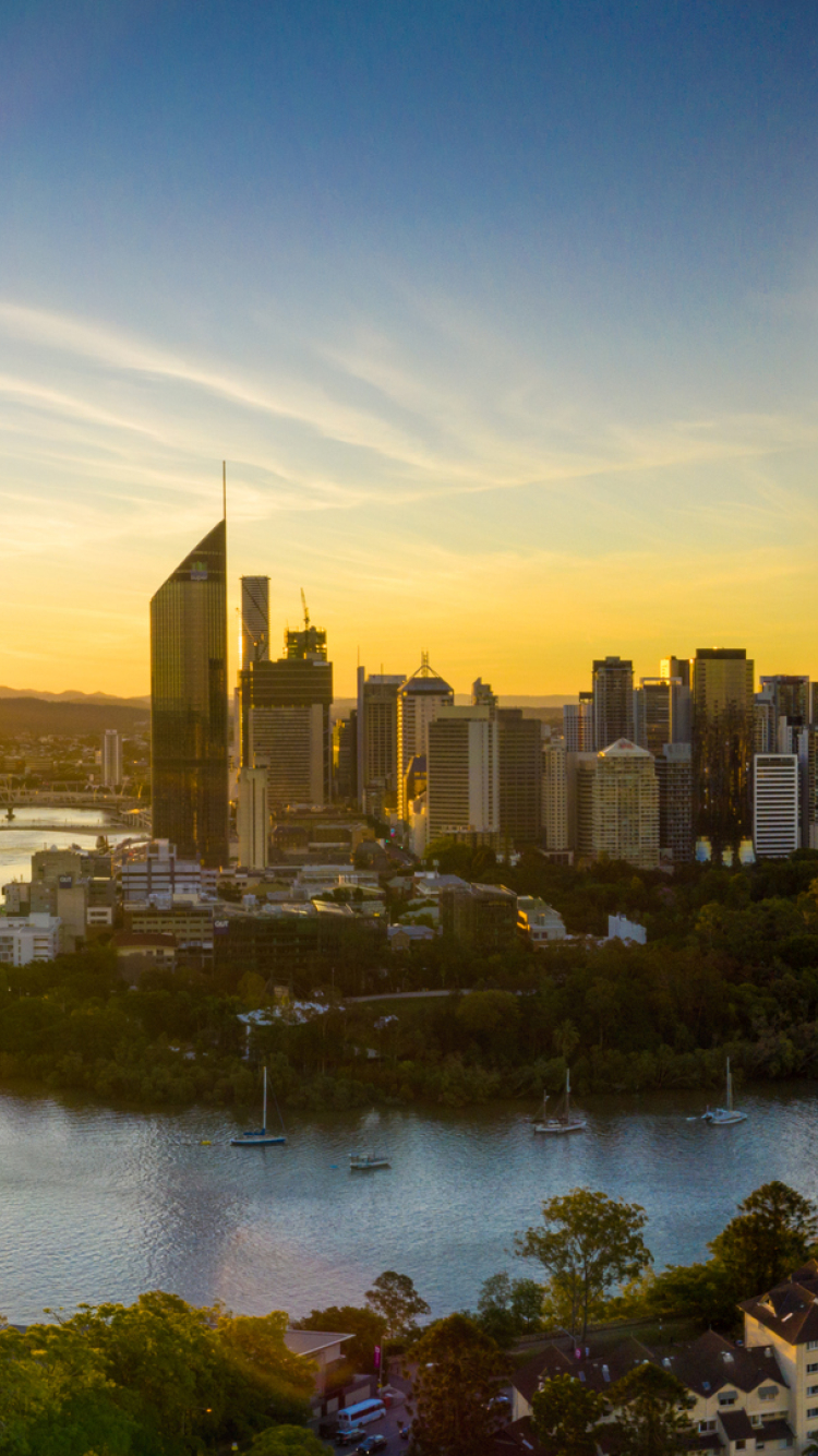 Aerial View of Brisbane City Sunset