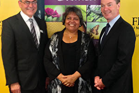 ARC Deputy Head Professor Brian Yates, CDU Northern Institute’s Dr Linda Ford and Federal Education Minister Christopher Pyne.