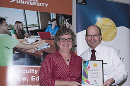 Vice-Chancellor Professor Simon Maddocks presented the CDU Travel Short Story Award to Barbara Eather