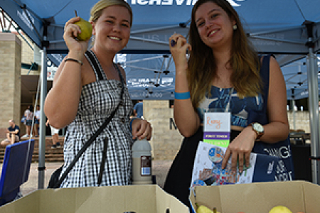 Students at Orientation on Casuarina campus. From left: Timika King and Remy Fowler
