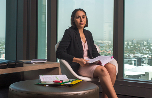 Law student Beth in her Brisbane office during an internship