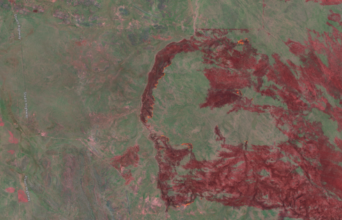 A satellite image from NAFI of the bushfires sweeping through the Barkly region.