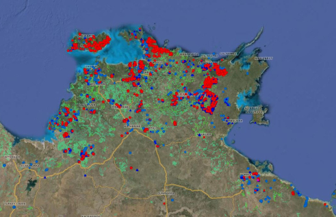 A NAFI satellite image of fires across the Top End. NAFI Thas received a $588,000 grant through the Disaster Resilience Australia Package.